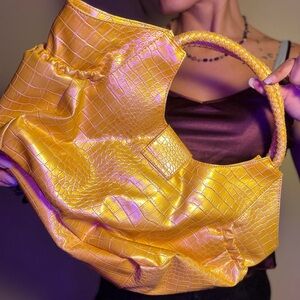 Elegant Nine West Yellow Gold Croc-Embossed Women's Bag Y2K Zebra Faux Leather